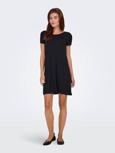 ONLY Vestido Camiseta Corto básico Verano Espalda Lazo sólido ONLBERA, Color:Negro-2, Talla:L