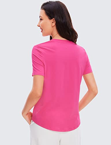 Crz Yoga Womens Pima Cotton Short Sleeve Shirts V Neck T-Shirts Casual Workout Tops Gym Clothes Sonic Pink Medium #TOP1