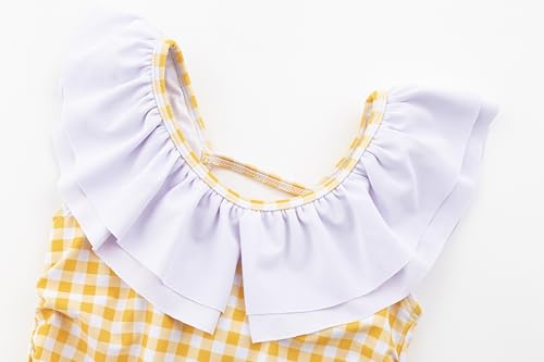 LIZENS Girls One Piece Swimwear Ruffle Trim 2-12Years Flounce Checkered Beach Bathing Suit Hollow Out3