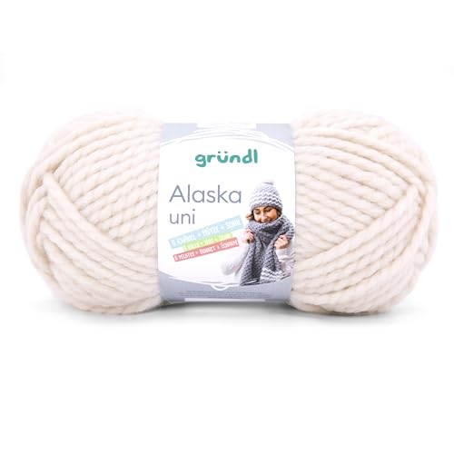 Gründl Alaska uni Wolle zum Stricken aus 80% Polyacryl, 20% Wolle, dicke Wolle 100 g, creme