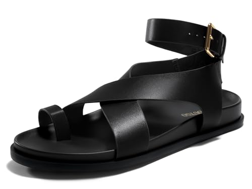 Coutgo Womens Flat Thong Sandals Beach Criss Cross Ankle Buckle Strap Comfortable Footbed Summer Sandal