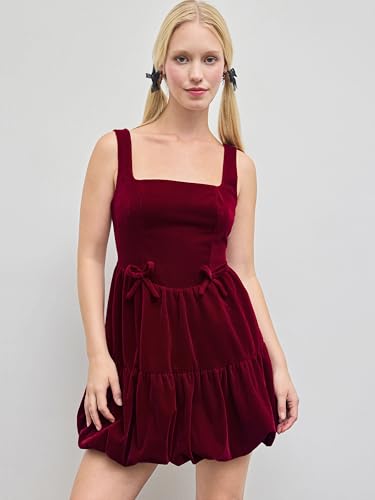 CIDER Mini Dress Velvet Lace Up Bowknot Square Neck A Line Dresses Party Cocktail Short Dresses for Women2