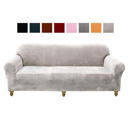 Housse de canapé en velours 3 places orange extensible et lavable