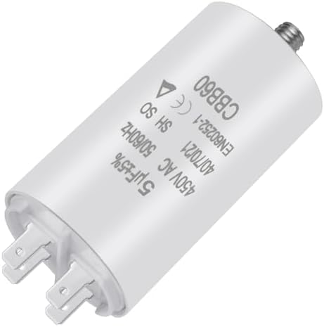 OFFCUP CBB60 5μF Water Pump Running Capacitor, 450V AC 4 Pins Motor Capacitor 50/60Hz Cylinder Bottom with Screw 75x40mm for Air Compressor, Cleaning Machine Motor Star