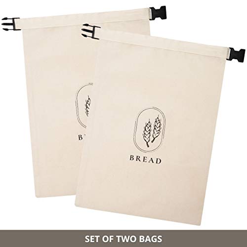 Bread Bags - Organic Cotton Counter Top Storage Containers with Carrier Handle - Set of 2 (12 x 17 inch, Natural)