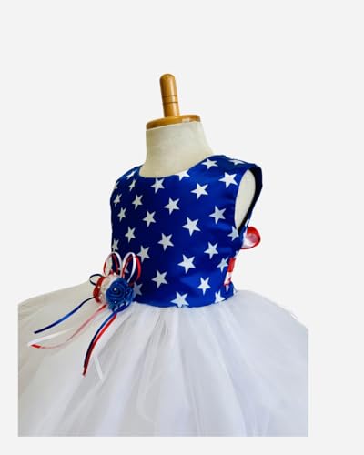 4th Of July Stars Independence Day White Tulle Fl - Red White Blue Knee Length Dress3