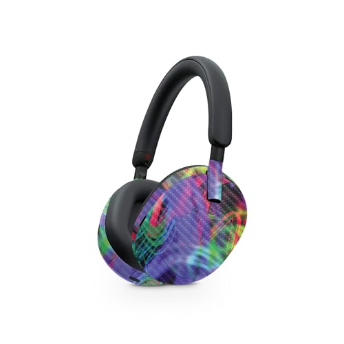 Image of MightySkins Carbon Fiber Skin Compatible with Sony WH-1000XM5 Headphones - Neon Splatter | Protective, Durable Textured Carbon Fiber Finish | Easy to Apply