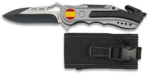 ALBAINOX - 19461GR1018. Navaja seguridad gris sin sierra BANDERA ESPAÑA. Mango de aluminio. Hoja de acero Inox. Hoja: 8.1 cm. Incluye punta...