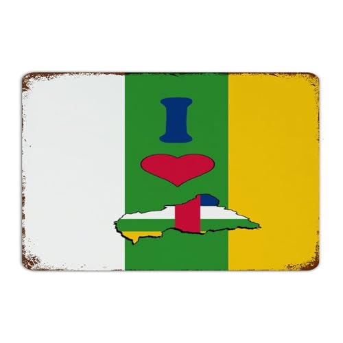 Plaque en métal personnalisée « I Love My Country » en République centrafricaine - Décoration murale pour terrasse, porte d'entrée et d'intérieur - 20,3 x 30,5 cm