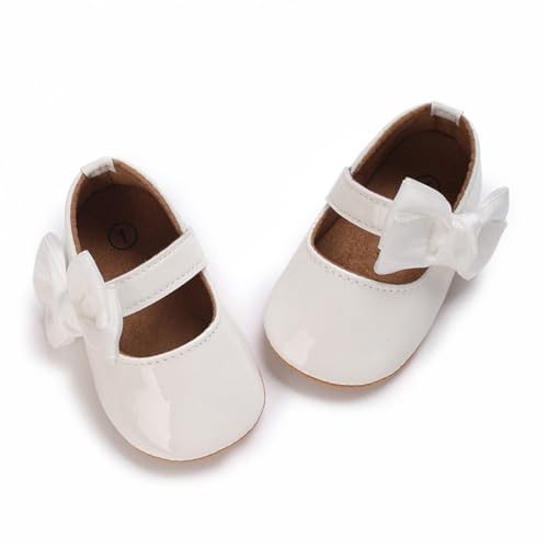 Timatego Baby Girl Mary Jane Flats Shoes Non Slip Soft Sole Infant Toddler First Walker Wedding Princess Dress Crib Shoes