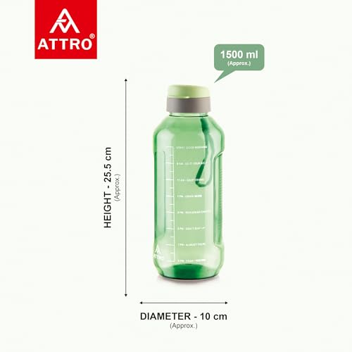 Image of ATTRO Ultra Pro Motivational 1.5-Liter BPA-Free Water Bottle with Leak-Proof Flip-Top Cap, Nylon Strap and Stylish Color for Daily Hydration- Mint Green-Set Of 2