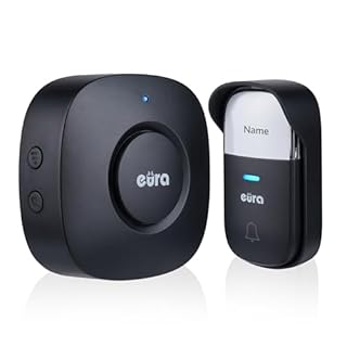 Campanello senza fili "EURA" WDP-52A3 - cinetico, senza batteria, ampliabile, 230 V CA, 38 melodie, portata fino a 200 m, IP55, portanome - nero