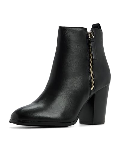 ALDO Women's Noemieflex Block Heel Ankle Boot, Black Leather, 7.5