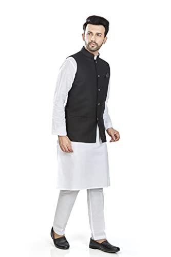 Image of BE ACTIVE 100% Cotton Solid Pattern Trendy Comfortable Stylish Full Sleeve Kurta Pajama Set with Jacket Nehru Style Koti for Men's ||