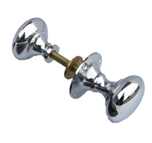 DISCOUNT HARDWARE UK Polished Brass and Chrome Victorian Mushroom Rim Door Knobs 50mm (Chrome)