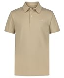 Izod Boys' Performance Golf Grid Short Sleeve Stretch Collared Polo Shirt, Khaki Tonal Stripe, 14-16