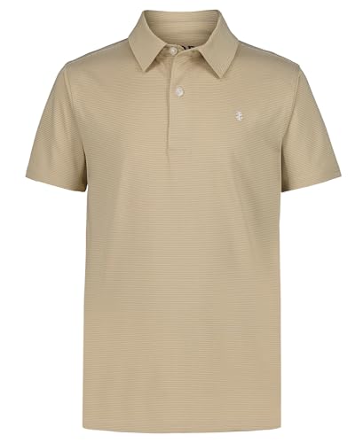 Izod Boys' Performance Golf Grid Short Sleeve Stretch Collared Polo Shirt, Khaki Tonal Stripe, 14-16