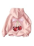 WDIRARA Girl's Cherry Graphic Hoodie Long Sleeve Hooded Sweatshirt Cute Pullovers Tops Pink 10Y