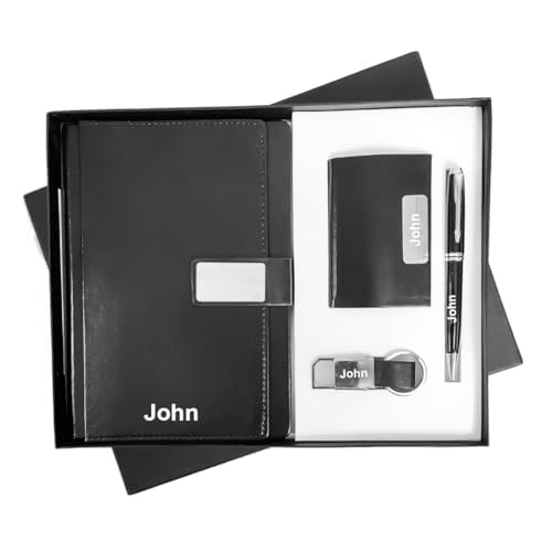 Image of Personalised 4 in 1 Corporate Gift Set which Includes Diary,Keychain, Metal Pen & Card Holder. Gift Set for Employee of The Month,Personalised Diary Corporate Gift for Clients.