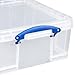 Really Useful Box 4 Pack 17L Plastic Storage Bins with Snap Lids and Clip Lock, Clear