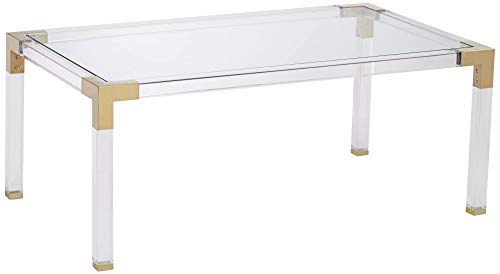 55 Downing Street Hanna Modern Glam Cast Acrylic Rectangular Coffee Table 42" X 24" Brilliant Gold Clear Tempered Glass Tabletop Decor For Spaces Living Room Home Entryway House Office #TOP3