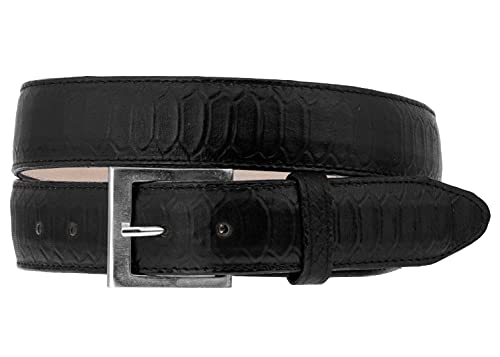 El Presidente Mens Black Snake Python Print Leather Cowboy Belt Silver Buckle