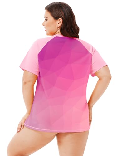 Image of AOBUTE Women Plus Size Rash Guard Zipper Short Sleeve SPF Swim Shirts