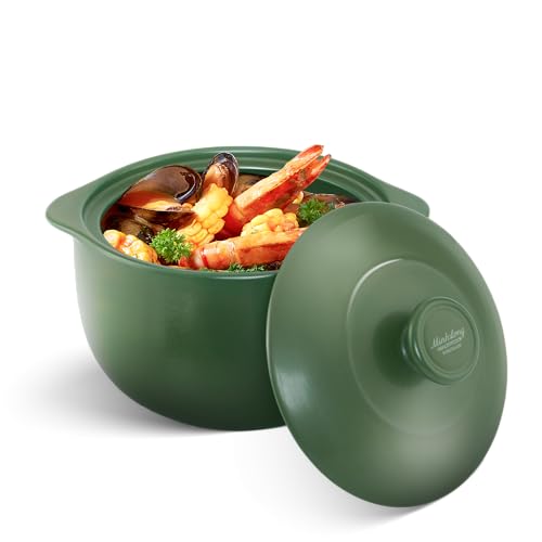 Image of MINH LONG 2-Qt Porcelain Dutch Oven with Lid - Lead & Cadmium Free, Oven Safe to 482F, Heat Retention, Clay Pot for Cooking on Gas & Infrared Cooktop, Use to Marinate, Cook, Bake, Refrigerate & Serve