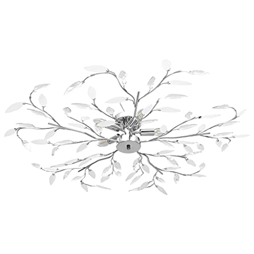vidaXL Plafonnier à Bras Feuille en Cristal Acrylique Lustre Lampe Suspendue Luminaire d'Intérieur Salon Chambre à Coucher 5 Ampoules E14 Blanc