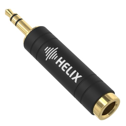 Helix Five Headphone Adapter 6.35mm to 3.5mm Adapter - Stereo Jack Converter - Gold-Plated 1/4 to Mini Jack Adapter for Headphones Amps Mixers Instruments Audio Devices (Single)