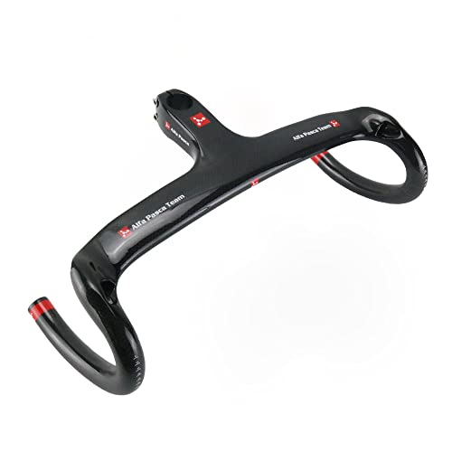 Alfa Pasca Manillar de carbono integrado de 28,6 mm, manillar de bicicleta de carretera 420 x 100 mm con vástago de fibra de carbono Cover