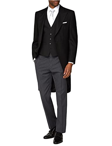 Costume tailcoat 3 pièces haut de gamme gilet et pantalon rayé pour smoking de mariage