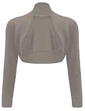 Damen-Top mit langen Ärmeln, bauchfrei, einfarbig, Bolero, Party-Oberteil, Größe 32-40, mokka, One size