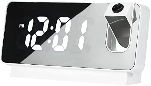 BAOTOP Projection Digital Alarm Clock for Bedroom LED Alarm Clock for Bedrooms with USB Charger Port, 12/24H,DST,Snooze, Mirror LED Loud Alarm Clock (White)