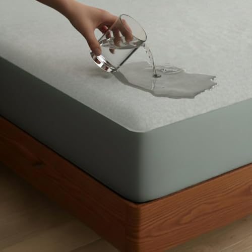Image of Livspace 100% Waterproof Premium Cotton Feel Ultra Soft Mattress Protector Single Bed | 78 inch x 36 inch | Noiseless, Breathable & Hypoallergenic Bed Protector, Fits Upto 10 inch - Bello Cosy Canopy (Grey)