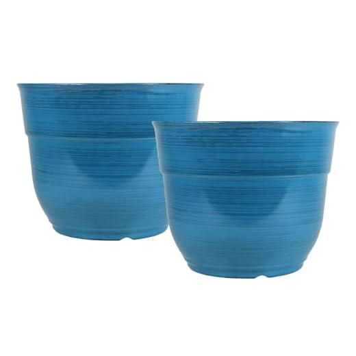 Garden Elements Indoor/Outdoor Glazed Brushed Happy Plastic Planter, Large, Dark Blue, 15" (Pack of 2)