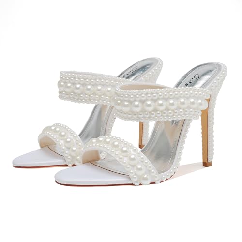 Image of Women's Pearl Open-Toe Sparkly 4.3IN Stiletto Heels Sandals Nightclub Party Wedding Shoes