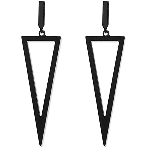 Romlibr Geometric Dangle Drop Earrings Hollow Out Metal Triangle Rectangle Circle Dangle Drop Earrings For Women Teen Girl (Black) #TOP4