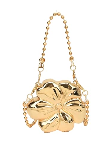 QWINEE Bolsa clutch feminina com flores metálicas pequenas, bolsas transversais, balada, festa, noite, para festa de formatura, Dourado, One Size