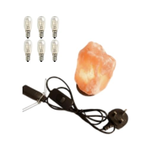 Image of Himalayan Salt Lamp Replacement Cable with ON/Off Switch – UK 3 Pin Plug, E14 Bulb Holder, 6 Replacement Bulbs Included, Adjustable Brightness, Spare Power Cord for Rock Crystal Lamps