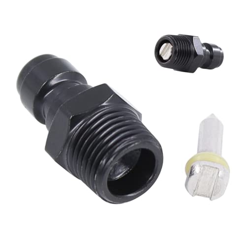 Image of 8mm Quick-Disconnect Plug Adapter, 1 /8 inch NPT Male Thread, Foster PCP Airsoft Adapter Fittings, Black Zinc Plated Copper