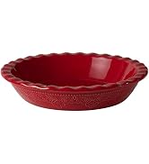 FE Pie Pan, 10-1/2 Inches Ceramic Pie Dish, Deep Dish Pie Pan with Lace Emboss, Ruffled Pie Plate...