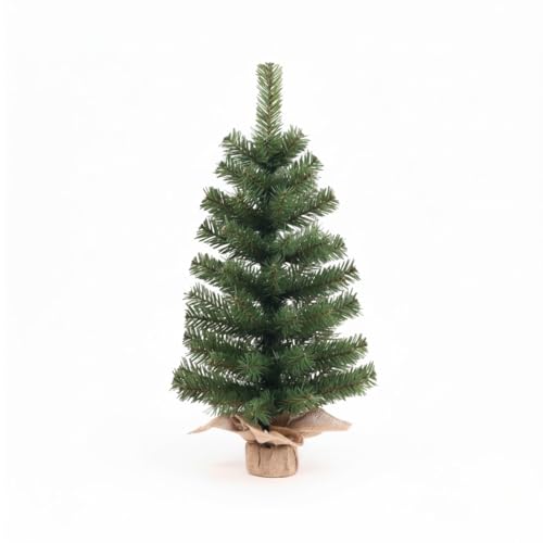 DAYRON - Mini árvore de Natal artificial verde de 60 cm, com 60 ramos frondosos e base de juta natural, ideal para mesas e espaços pequenos