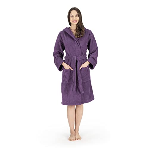 Nine West Woman's Hooded Terry Cloth Luxury Bathrobe, 100% Turkish Cotton (As1, Alpha, M, Regular, Regular, Purple) #TOP1