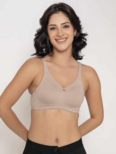 Image of INKURV Seamless Non-Padded Bra for Women | Non-Wired Cotton Full Coverage T-Shirt Bra | Thin Adjustable Straps | Double Layered Cups | Anti Sag Lift Up Support | Luna Combo of 2