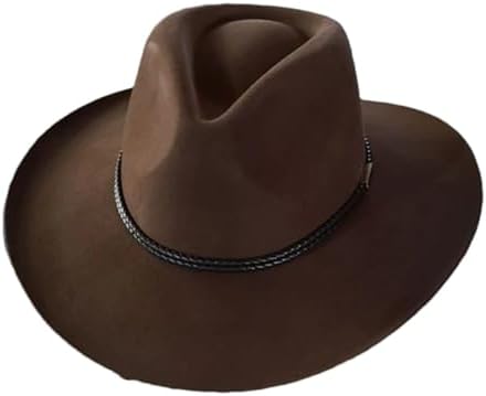 Big Wide Brim Women Fedora Hat,Men Felt Cowboy Hats Buckle Hat