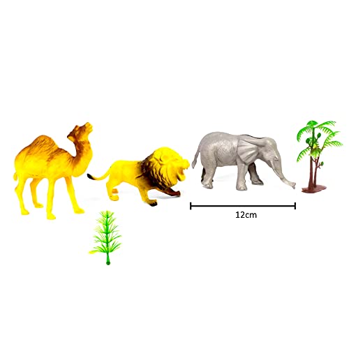 Cole��o Animais de Pl�stico Bichos do Safari Elefante Dromed�rio Le�o Tigre Girafa + �rvores
