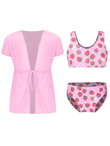 Kids Girls Swimming Cover Up Tankini Set Short Sleeve Swimsuit Bathing Suit Beachwear