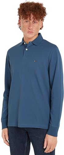 Tommy Hilfiger Homme Polo Manches Longues Regular Basic, Bleu (Aegean Sea), S