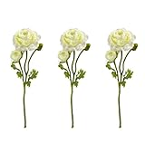 Dzaayediiy Flores artificiales blancas de ranúnculo, flores de seda de 38 cm, flores de ranúnculo persa, tallos largos, arreglos de ramos de flores falsas para bricolaje, boda, novia, fiesta, hogar,